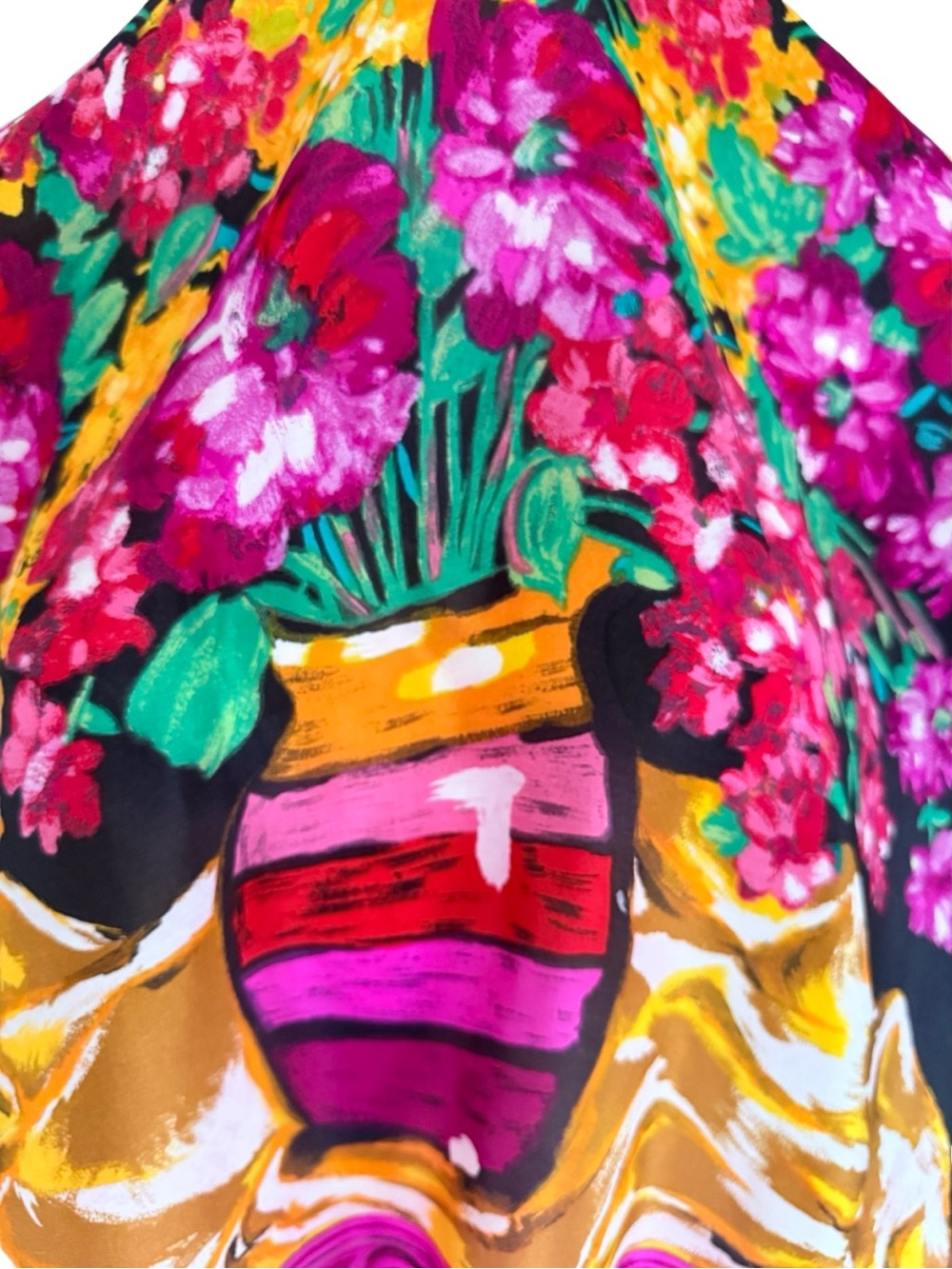 Vintage Oscar de la Renta Studio Silk Scarf Floral Bouquet Magenta Black Gold - Picture 4 of 7
